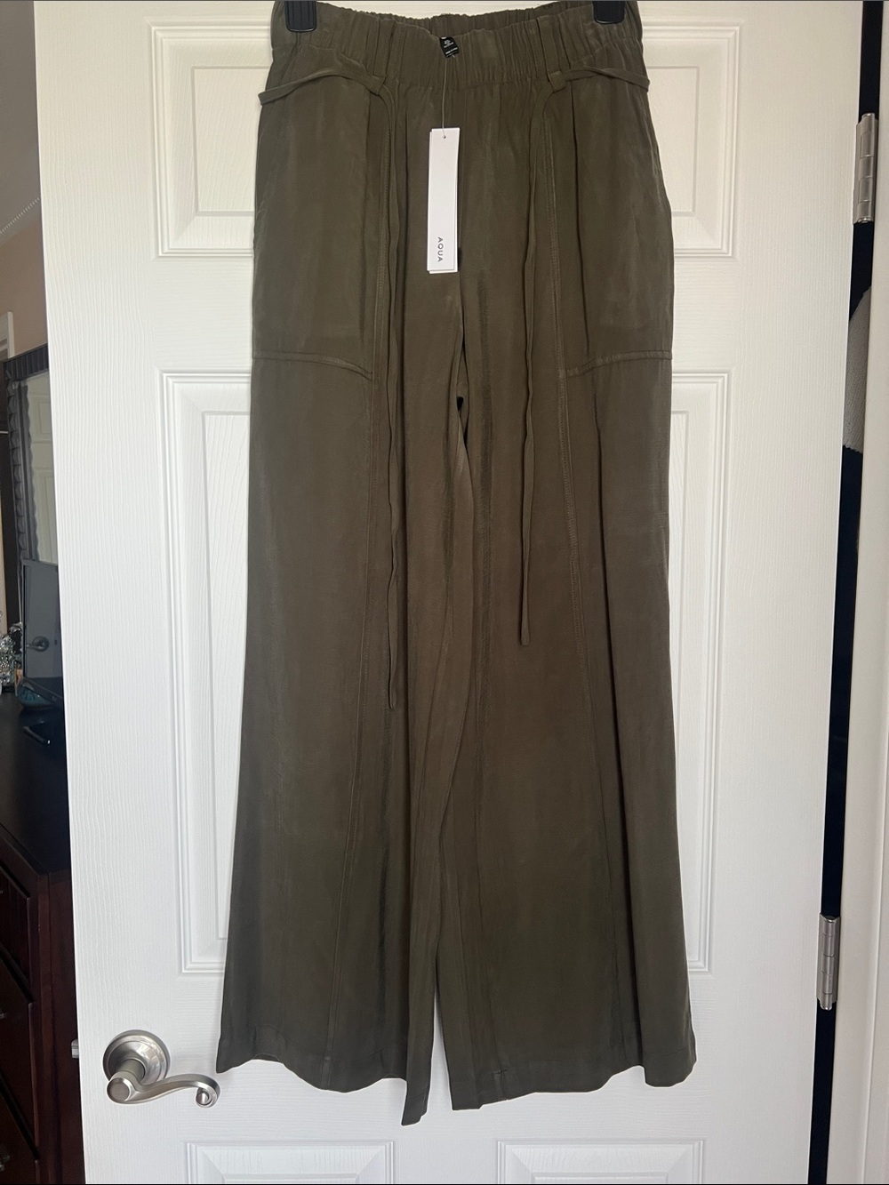 Aqua Olive Wide-Leg Drawstring Pants